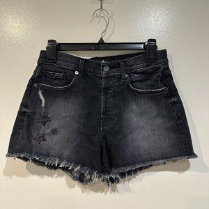 7 For All Mankind Monroe Cut Off Denim Shorts Eclipse Black Star *NWT*